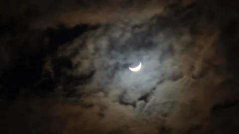 Fast Moving Clouds Front Quarter Moon and Stars Time Lapse Stock Footage 280265206