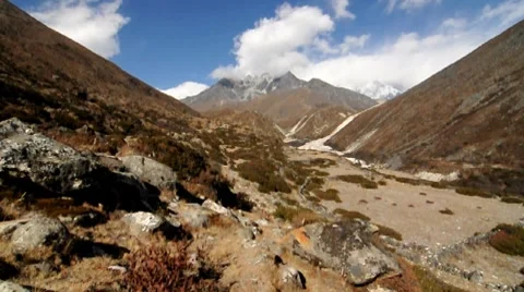 Fast moving clouds in Himalayas Nepal Stock Footage 7974993