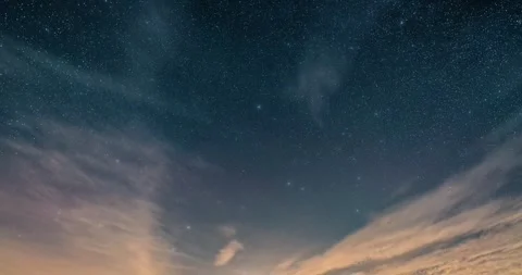 Fast Moving Clouds Over Starry Night Sky in Evening Time Lapse, Astronomy Stock Footage 324575471