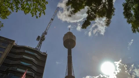 Fast Moving Clouds Over Sydney Tower At Sydney, Australia Stock-Footage 106467713