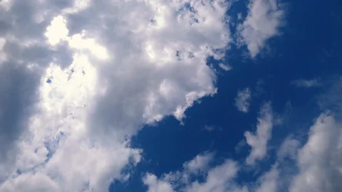 Fast moving clouds in sunny weather on blue sky Stock Footage 158164615