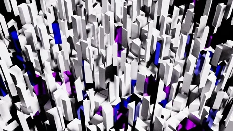 Fast moving cubes up and down changing their shape. Purple, blue, white. Stock Footage 300657077