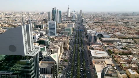 Fast moving drone hyperlapse of Riyadh City and King Fahd Road Stock Footage 243698790