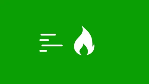 Fast moving fire flame icon symbolizing speed and energy on a green screen .. 스톡 동영상 347377665