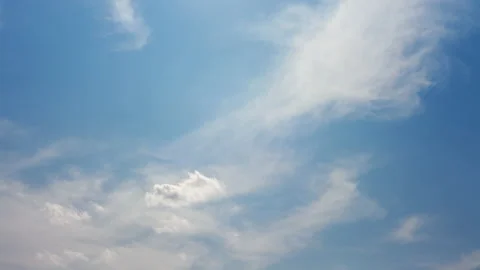 Fast moving fluffy clouds on blue sky. Time lapse. Stock Footage 159751248