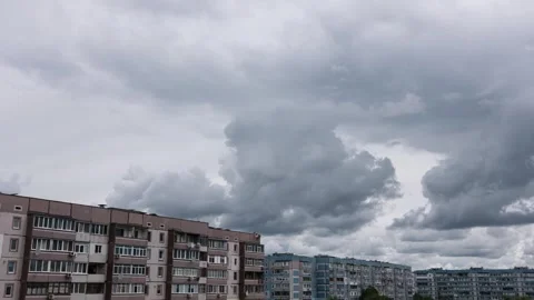 Fast Moving Heavy Storm Clouds Over Residential City Apartment Buildings Stock-Footage 337451030