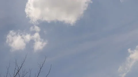 Fast moving motions clouds timelapse. Pluffy white clouds on blue sky time la Stock Footage 143259317