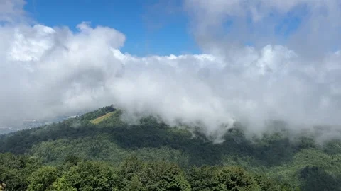 Fast Moving Mountain Clouds Above Forested Hills in Kartepe, Turkey Stock Footage 341817159