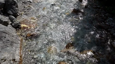 Fast moving mountain stream rushing clear water Видео 96062022