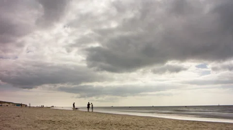 Fast moving rain clouds above sand beach, 4K time lapse Stock Footage 66586858