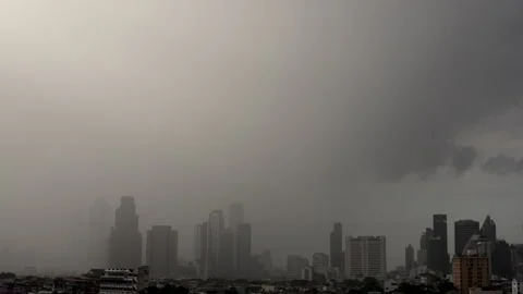Fast-moving rain clouds sweep over Bangkok in a dramatic time-lapse Video stock 314244572