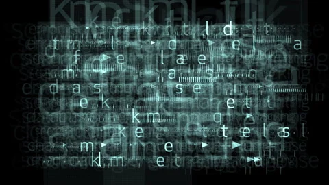 Fast Moving Random Letters With Light Effects on a Dark Background Stock Footage 309842399