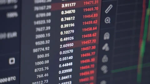 Fast moving red numbers of crypto currency market Stock Footage 219653343