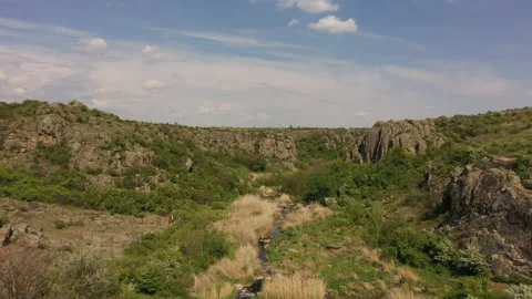 Fast Moving River Through Forest Canyon Aerial Overview Nature Landscape Видео 130512761