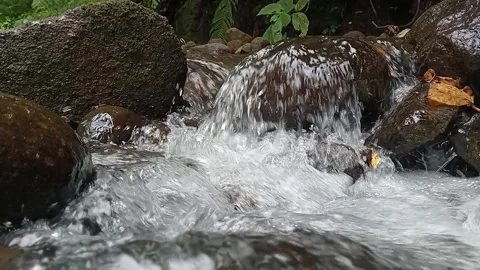 Fast Moving River Water Flow Between Rocks Nature Close-Up Stock Footage 330530096