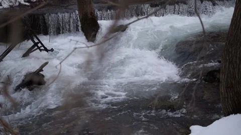 Fast Moving River Water in Winter Stock Footage 236417860