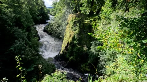 Fast Moving Scottish River Plunges Through A Verdant Ravine Stock Footage 277335055