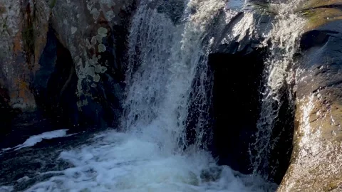 Fast-moving small waterfall on a summer's day. Stock Footage 168833135