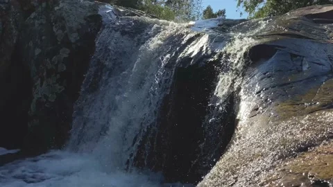 Fast-moving small waterfall on a summer's day. Stock Footage 168833245