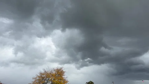Fast moving storm clouds over an autumn tree Stock Footage 322647899