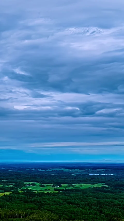 Fast Moving Storm Clouds Over Latvian Countryside Aerial Timelapse Stock Footage 344034399