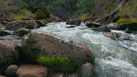 Fast Moving Stream Over Moss Rocks Stock Footage 332363402