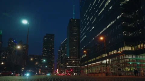 Fast Moving Traffic Over Chicago River Bridge at Twilight 4K Stock Footage 332802649