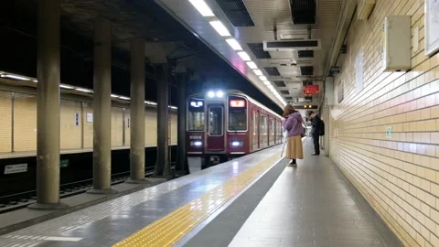 Fast moving train passes by in underground subway station Stock Footage 132608494