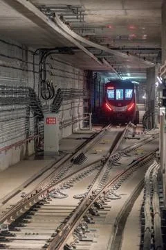 Fast moving train in subway Stock Photos
