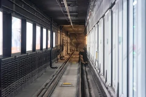 Fast moving train in subway Stock Photos