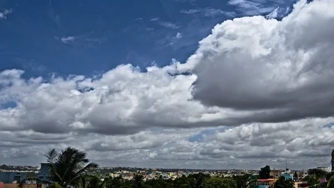 Fast moving white clouds over Bangalore skyline, time lapse Stock Footage 89070947