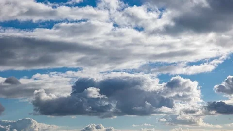 Fast moving white clouds over blue sky. Meteorology timelapse. Stock Footage 346585052