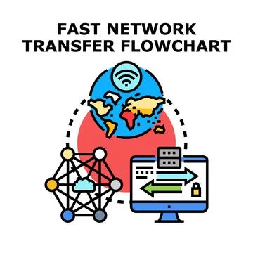 Fast network data transfer global flowchart concept Illustrazione stock