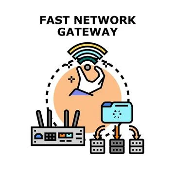 Fast network gateway connecting data flow illustration イラスト素材