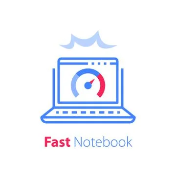 Fast notebook, internet access, software solution, antivirus concept Stock Illustration