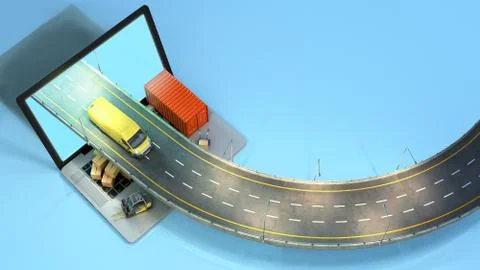 Fast online delivery concept loader minibus container with boxes are on the l 스톡 일러스트