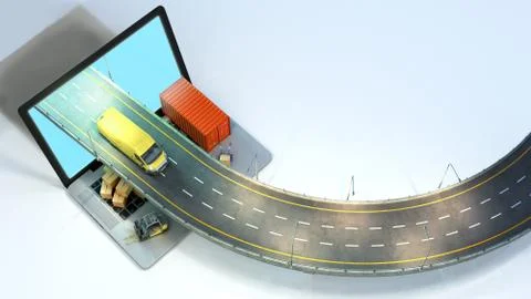 Fast online delivery concept loader minibus container with boxes are on the l Stock Illustration