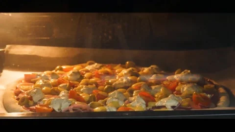 Fast-paced baking pizza. Boiling cheese Stock Footage 155298594