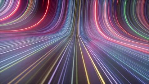 Fast-paced camera ride through neon line tunnels Stock Footage 330062379