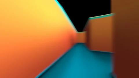 Fast Paced First Person View of Moving Through an Orange and Teal Maze Stock Footage 101388887
