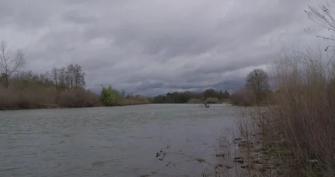 A fast paced timelapse shows the flowing American River in Sacramento Stock Footage 329279272