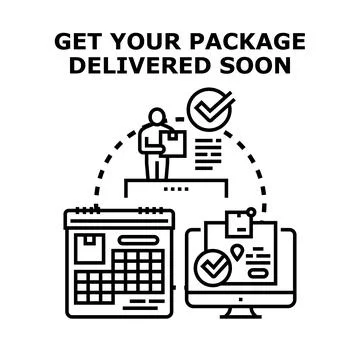 Fast package delivery service with timely shipping information Stock Illustration