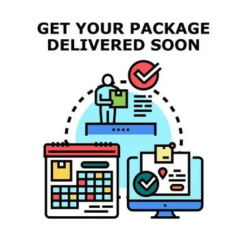 Fast package delivery service with timely shipping information Stock Illustration