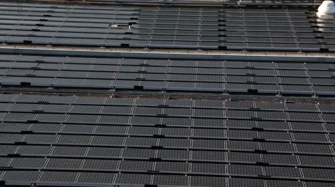 Fast pan Industrial Solar Panels Stock Footage 46696727