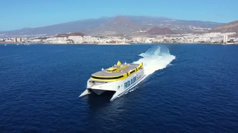 Fast passenger ferry Bencomo Express departing Los Cristianos. Stock Footage 169316243