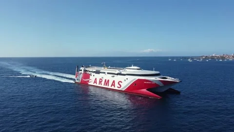 Fast passenger ferry Volcan de Teno Arriving port of Los Cristianos, Tenerife. Stock Footage 168980468