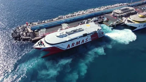 Fast passenger ferry Volcan de Teno Arriving port of Los Cristianos, Tenerife. Stock Footage 168984157