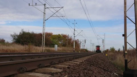 Fast passenger train on the railroad loop endless 스톡 동영상 163448391