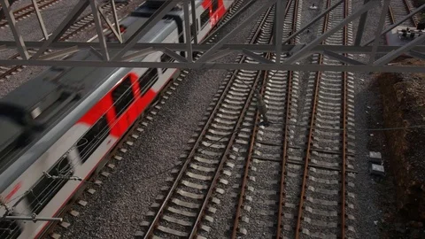 Fast passing of railroad train Stock Footage 73489441