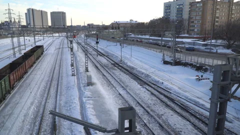 Fast passing of railroad train Stock Footage 87379546